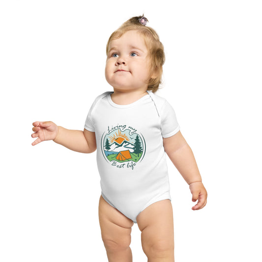 Organic Short Sleeve Baby Bodysuit - Living My Best Life - Organic Baby Clothes - Positive Vibes - Baby Clothes