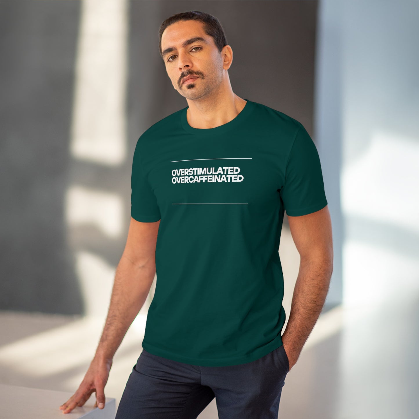 Unisex Organic T-shirt - Overstimulated Overcaffeinated Parents Mom Dad, XS - 5XL